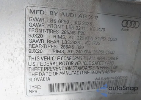 2018 Audi Q7 Premium Plus from USA, damaged, VIN WA1LAAF74JD002455